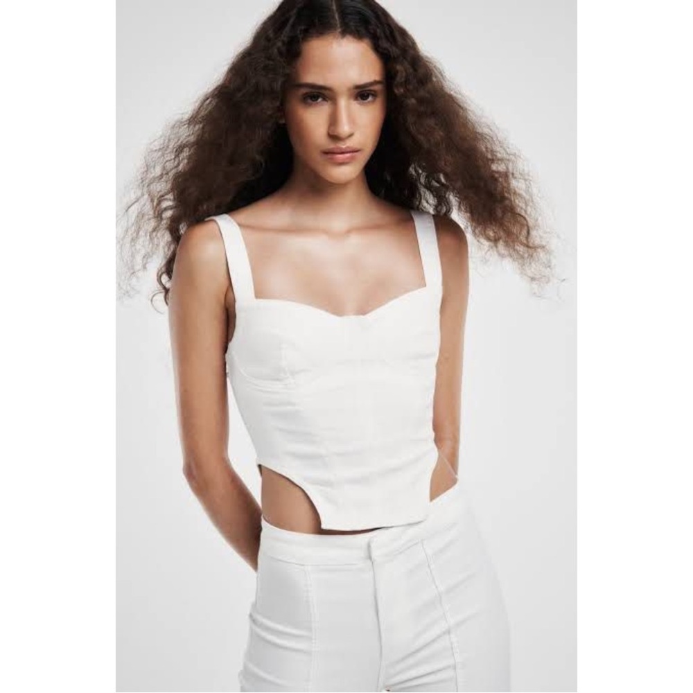 ZARA White Corset Bustier Crop Top Structured Stretch Cotton Size S - Picture 15 of 15